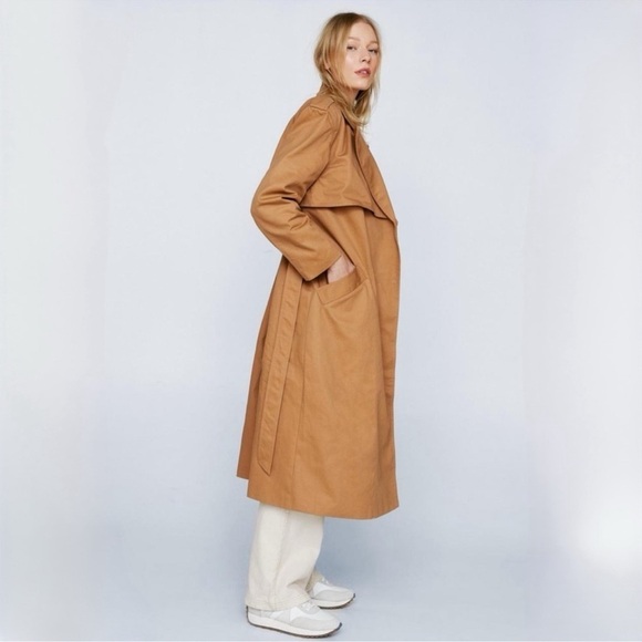 NASTY GAL • Camel Tan Extreme Shoulder Trench Coat Winter Fall Jacket - Picture 5 of 8